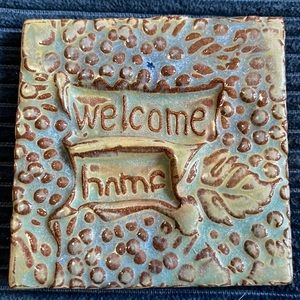 WELCOME HOME TileSmile 3x3 Decorative Handmade Ceramic Green Blue Tile